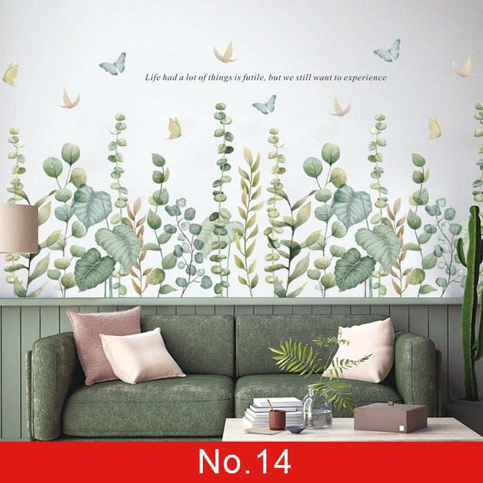 Nordic Green Leaf Wall Paper