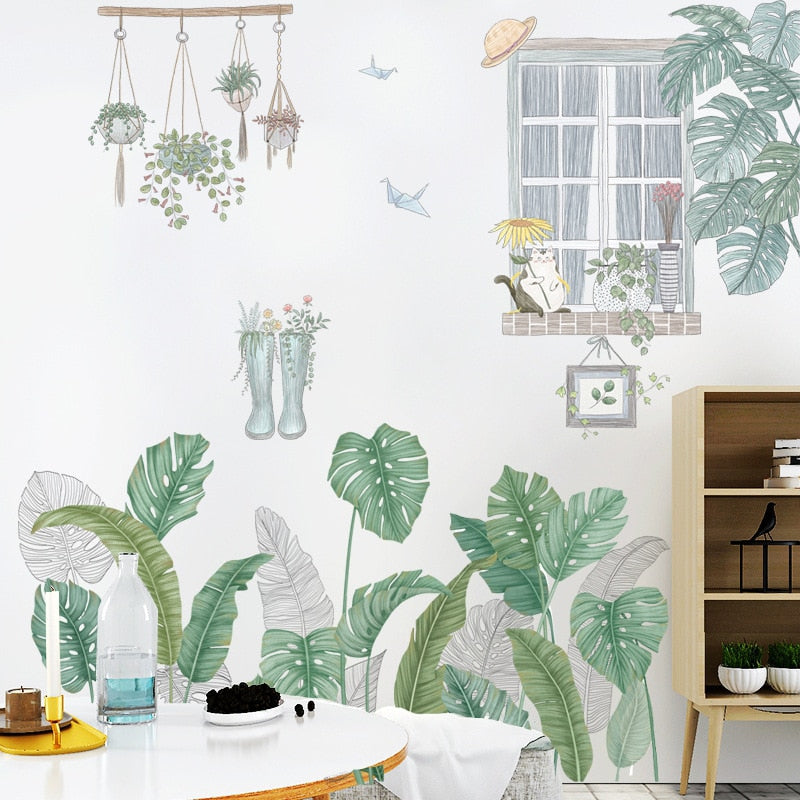 Nordic Green Leaf Wall Paper