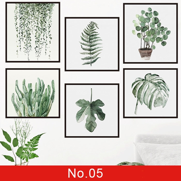 Nordic Green Leaf Wall Paper