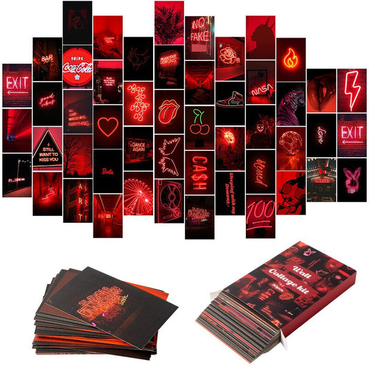 Red Neon Aesthetic Wall Collage (Set of 50)