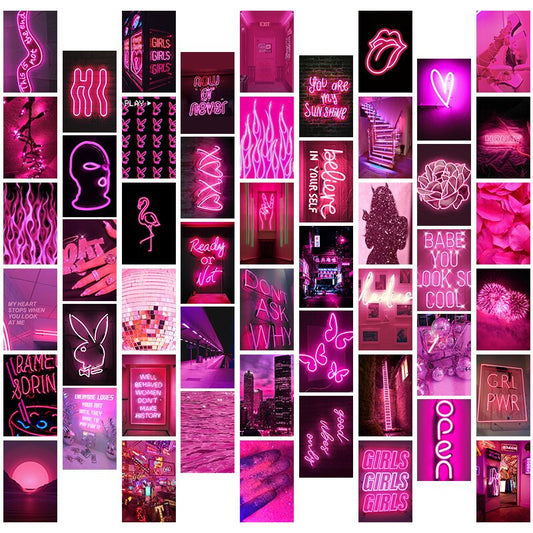 Pink Neon Aesthetic Wall Collage (Set of 50)