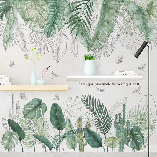 Nordic Green Leaf Wall Paper